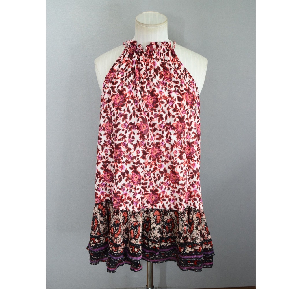 Free People Layla Mini Swind Dress S Red Floral Paisley Tied Boho Blouse Women